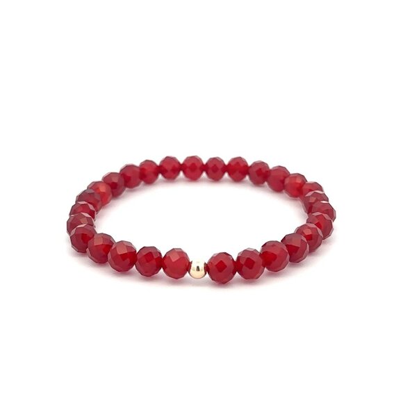 Natural Carnelian Microfaceted Gemstone Stretch Bracelet with 14K Gold Polished - Picture 1 of 5